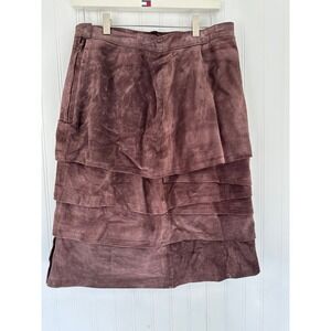 Bagatelle Suede Leather Skirt Women's Size 14 Brown Tiered Midi Vintage‎